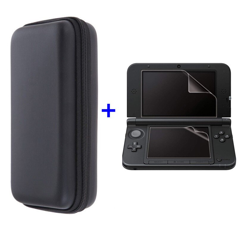 Funda de almacenamiento dura de EVA, carcasa protectora, funda de piel, bolsa con película protectora de pantalla, para 3DS XL LL, DSXL 3, 3DSLL: Black bag with film