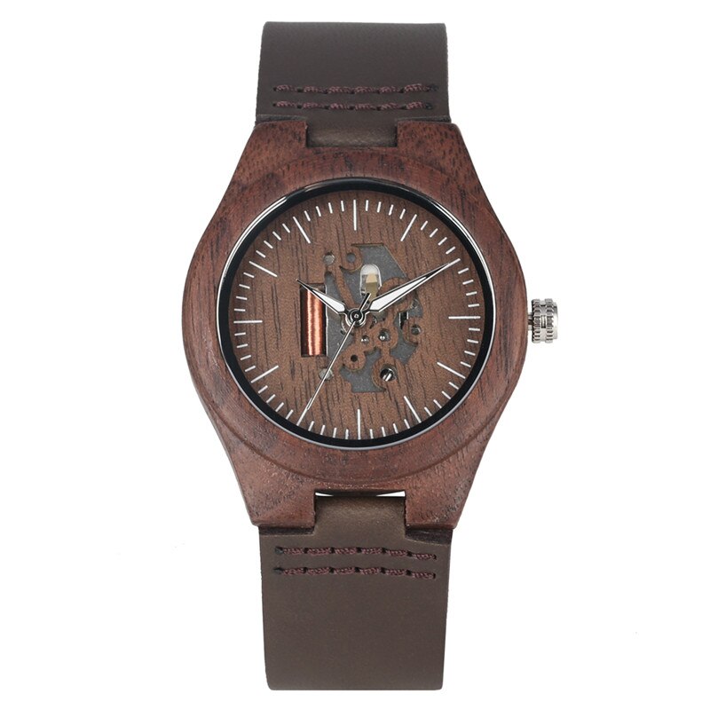 Relógio Casal Relógio de Quartzo Pulseira de Couro Feitos À Mão de madeira Walnut Madeira Relógios Oco Dial reloj parágrafo parej Presente do Amante Dia Dos Namorados: W460302