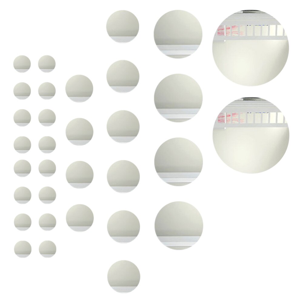 30PCS Round DIY Mirror Surface Wall Sticker Self Adhesive Waterproof Mirror Sticker for Home Living Room Bedroom (Silver)