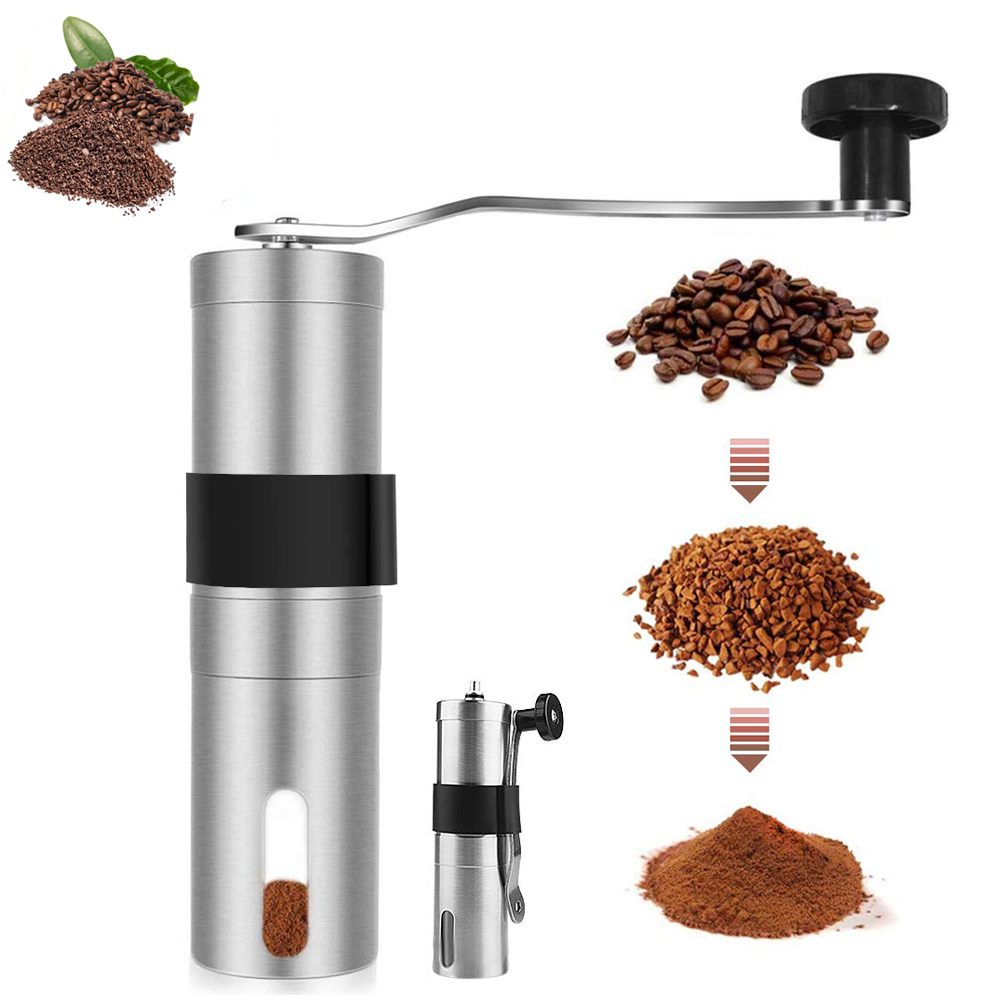 Manual Coffee Grinder Heavy Duty Stainless Steel with Adjustable Ceramic Burr Portable Coffee Mill Grinder: Grey