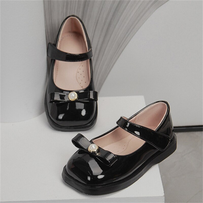 College Style Black Performance Leather Shoes Children Girls Dance Party Baby Student School Dress Shoes Kids 02A