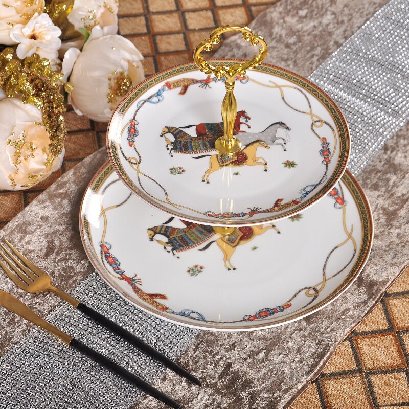 Fruit Plates Cake Snack Tray Porcelain Cake Stand Set Birthday Dessert Vegetable Storage Rack Ceramic Fruits Basket: Horse B