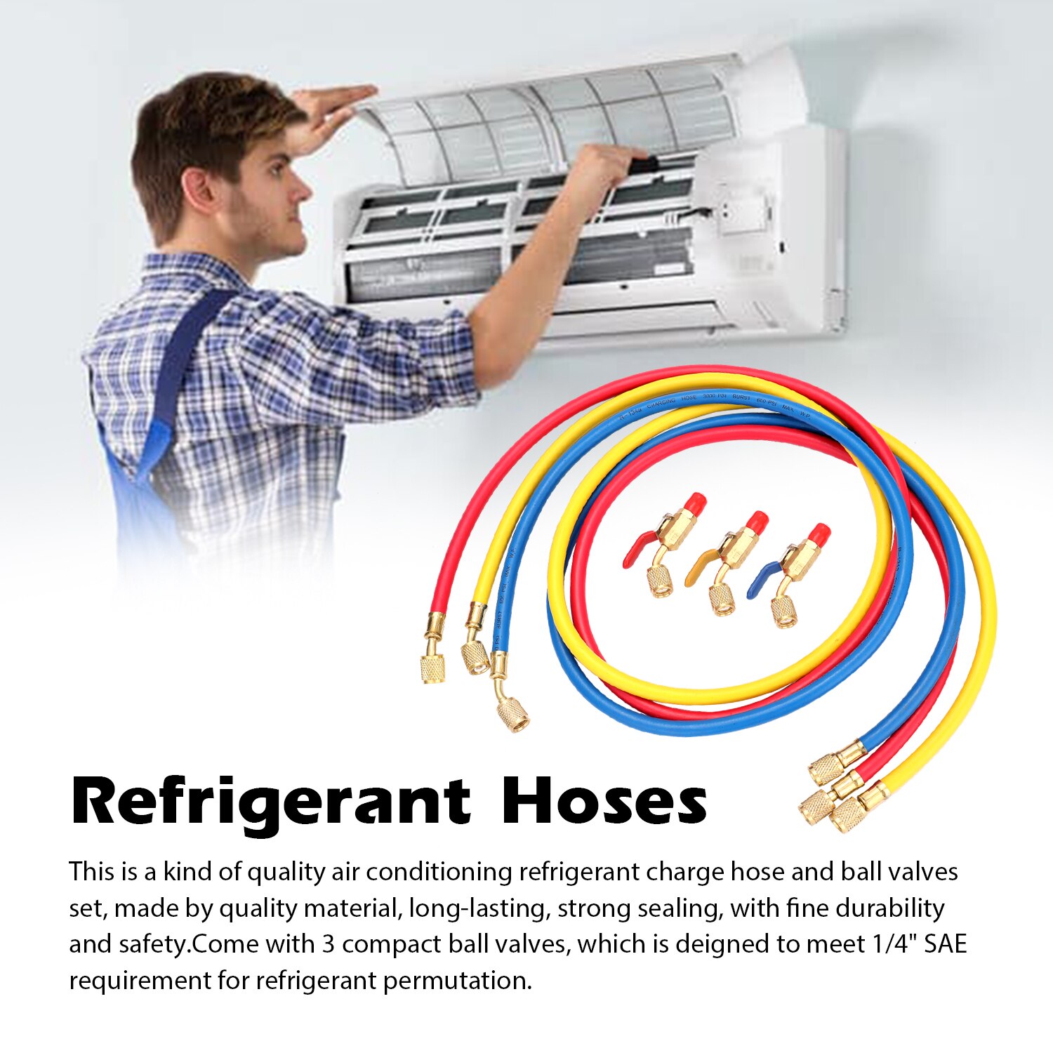 R134A R12 R22 Klimaanlage Kältemittel Ladung Schlauch 1/4'' SAE Gewinde 60 ''/1,524 m Lange verrotten/Gelb/blau Rohr mit Ball Ventil