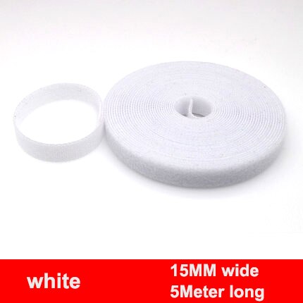 Cinta de sujeción reutilizable de 5M/rollo de 15/20mm, bridas para cables, correas de Velcro, tiras de cinta de gancho y bucle, organizador de cables de gestión de cables DIY: White 15mm