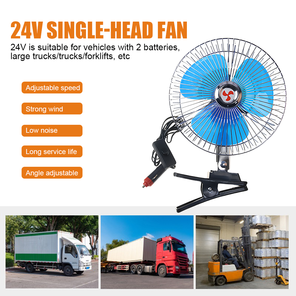 Ventilador oscilante para coche eléctrico de 8 pulgadas, ventilador de refrigeración de aire con rotación, 12V/24V, 15W, ventilador de refrigeración de verano, Enfriador de aire para vehículo y camión de viento fuerte