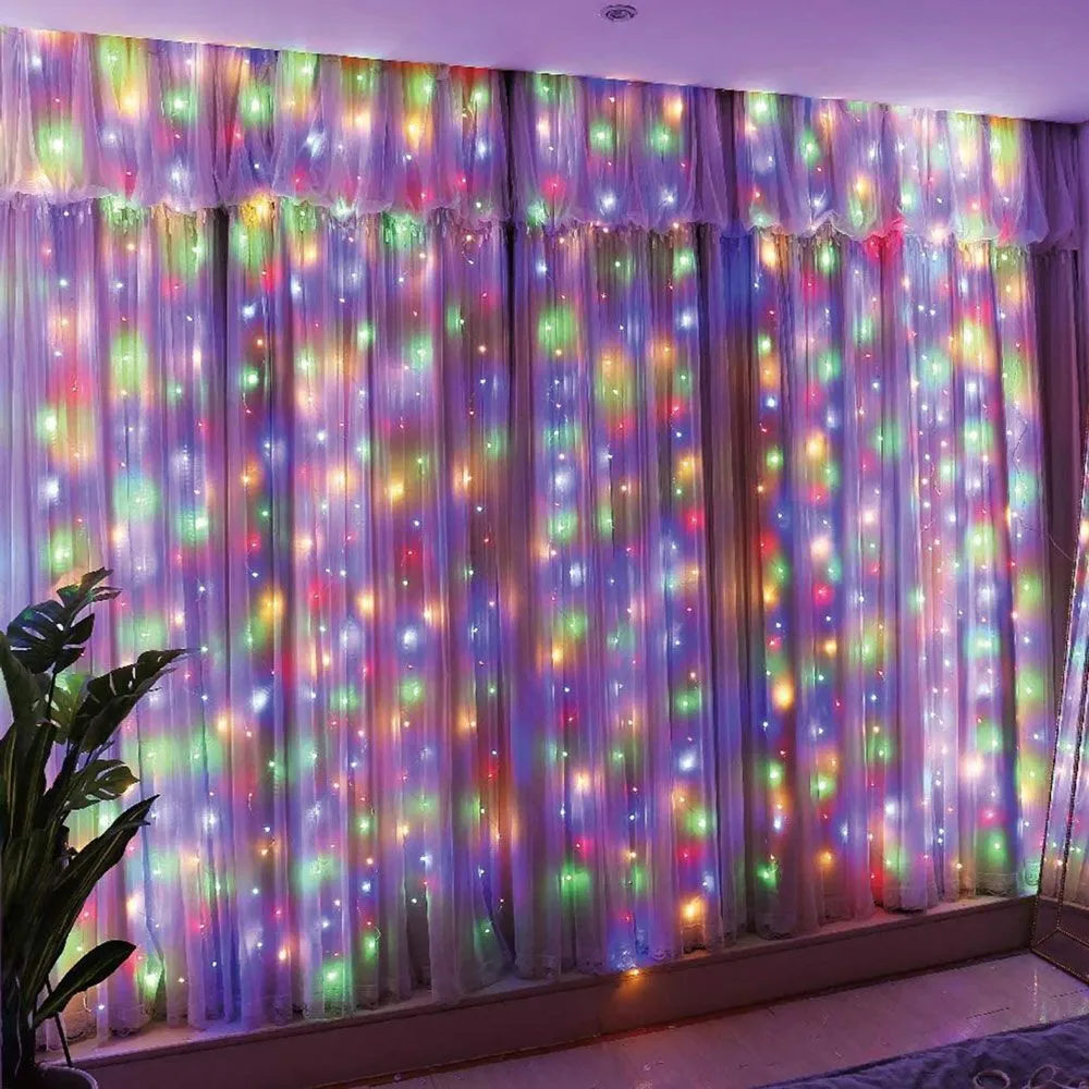 Guirnalda de luces LED para cortina, 8 modos, guirnalda de luces navideñas para exteriores, hogar, boda, de cumpleaños, decoración de jardín: Verde / R