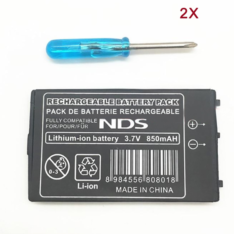 2 Stks/partij 850 Mah Oplaadbare Lithium-Ion Batterij Pack Voor Nintendo Ds Nds Lithium-Ion Batterij Met Mini schroevendraaier