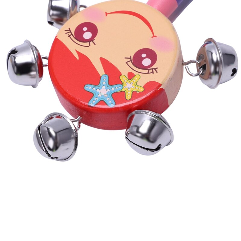 1pc Baby Kids Regenboog Houten Handvat Bell Jingle Stick Shaker Rattle Speelgoed