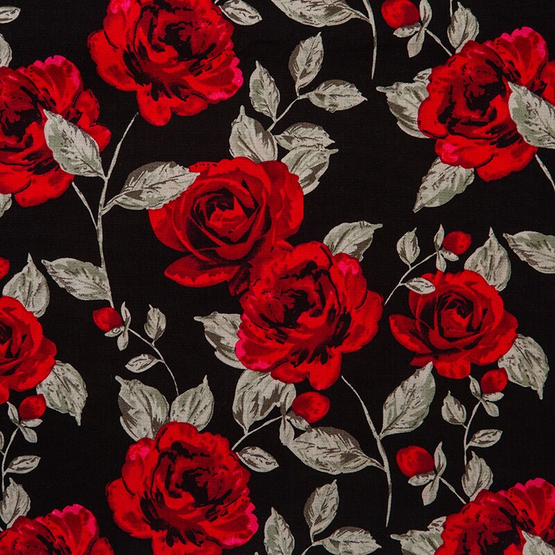 Tela de algodón de con estampado de rosas rojas, tejido fino de sarga, DIY, para hacer ropa de cama, colcha, decoración, hecho a mano, novedad de: Rojo
