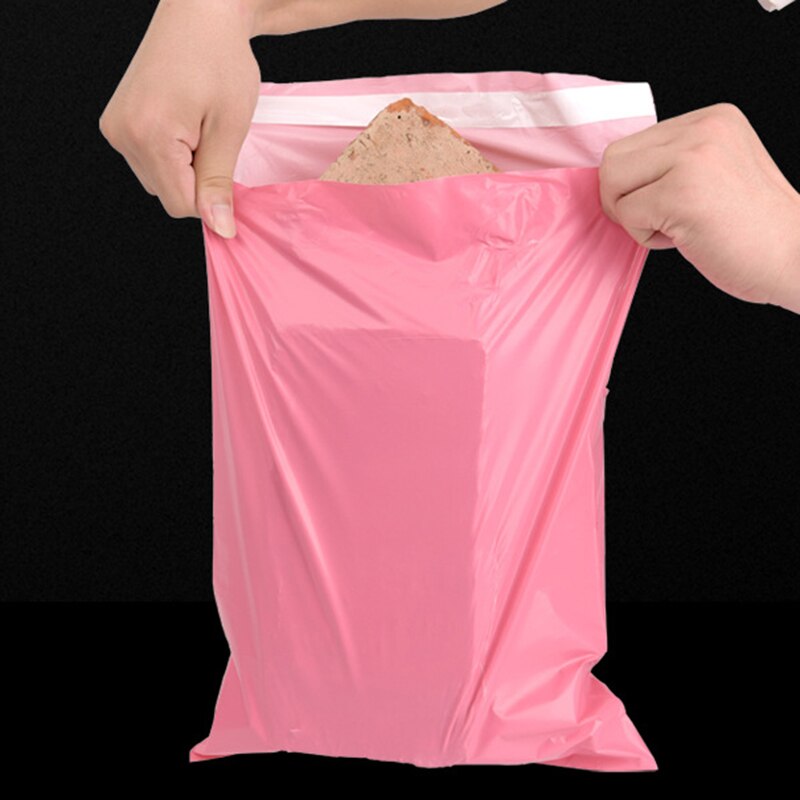 100 stk 8 størrelser lyserøde plastkonvolutter postforsendelsesposer støvtæt emballagepose forretning selvklæbende kurertaske