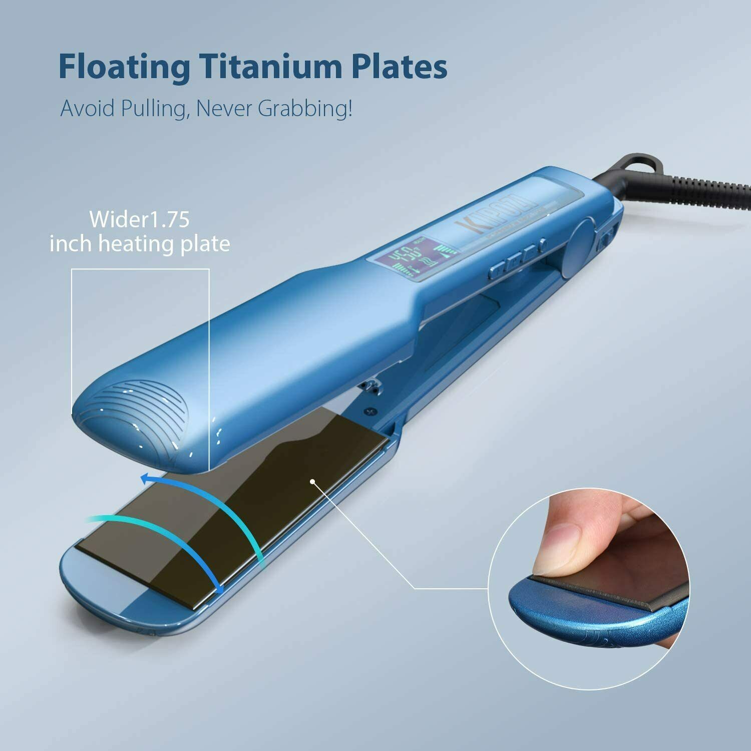 KIPOZI Profi Nano Titan Flache Eisen Haarglätter mit Digital LCD Anzeige Dual Spannung sofortig Heizung Eisstockschießen Eisen 360