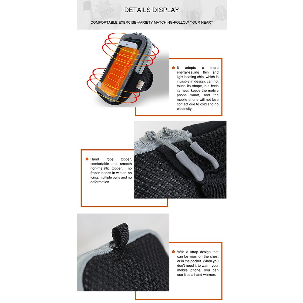 Borsa calda riscaldante per telefono cellulare elettrico da 4/7 pollici per Iphone sport custodia da corsa custodia per braccio custodia per telefono cellulare invernale