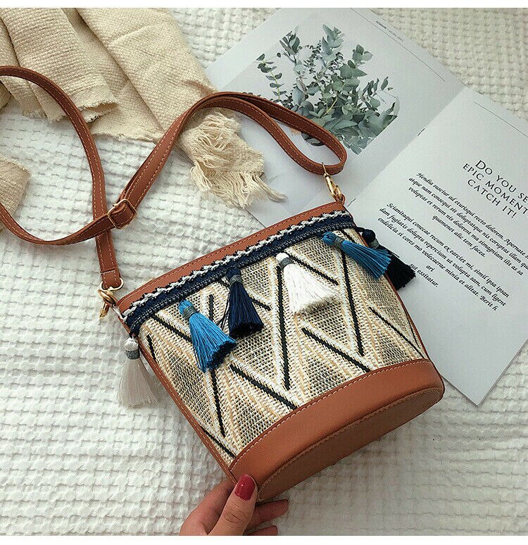 Bohemian Woven Handbag Straw Rattan Wicker Sling Bag Beach Casual Clutch