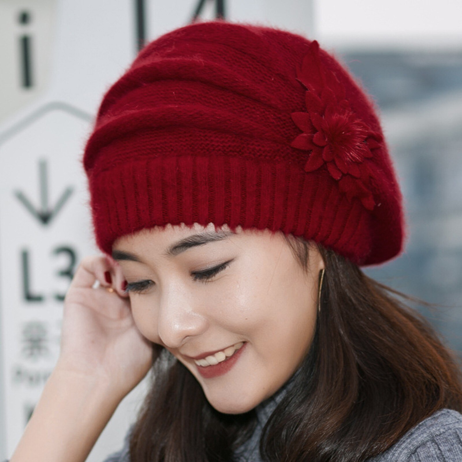 Top des ventes , bonnet en coton pour femmes, ample, Baggy, hiver, , doux, Crochet, femme, chapeau, , fleur, chapeaux,: I