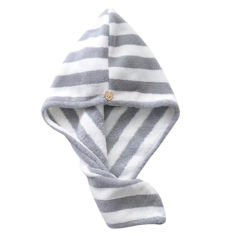Droog Haar Cap Super Absorberende Haardrooginrichtingen Hoed Snel Droog Gestreepte Douche Haar Tulband Coral Fleece Haar Handdoek Voor Drogen krullend Lange