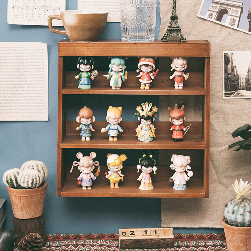 Caixa de armazenamento retro armário de armazenamento de madeira maciça desktop caixa de madeira mesa de maquiagem decoração boneca organizador exibição prateleira riser