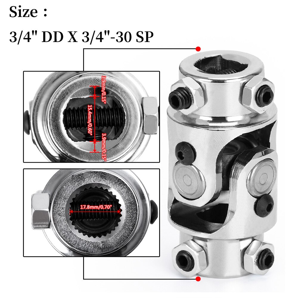 HYPERTUNE - 3/4&quot; DD x 3/4&quot; DD Nickel Plating Single Steering Shaft Universal U Joint Total Length 83mm (3-1/4&quot;) HT-SJS01: SJS03
