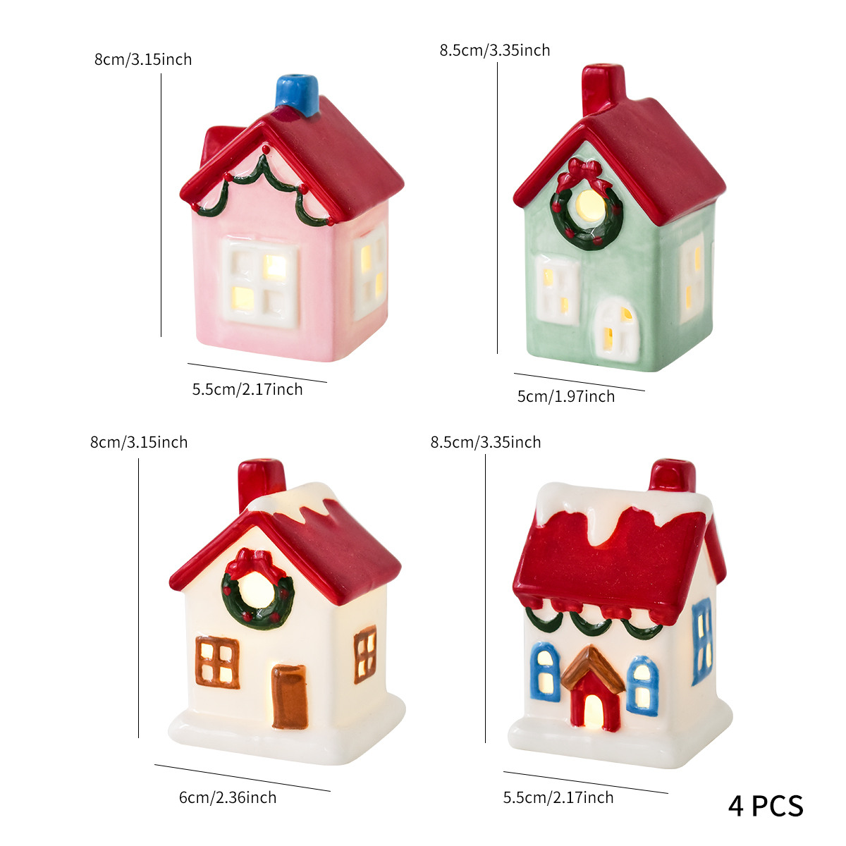 Christmas Decorations Exquisite Ceramic Glowing Little House Set Tabletop Ornaments Create Party Decorations: army green
