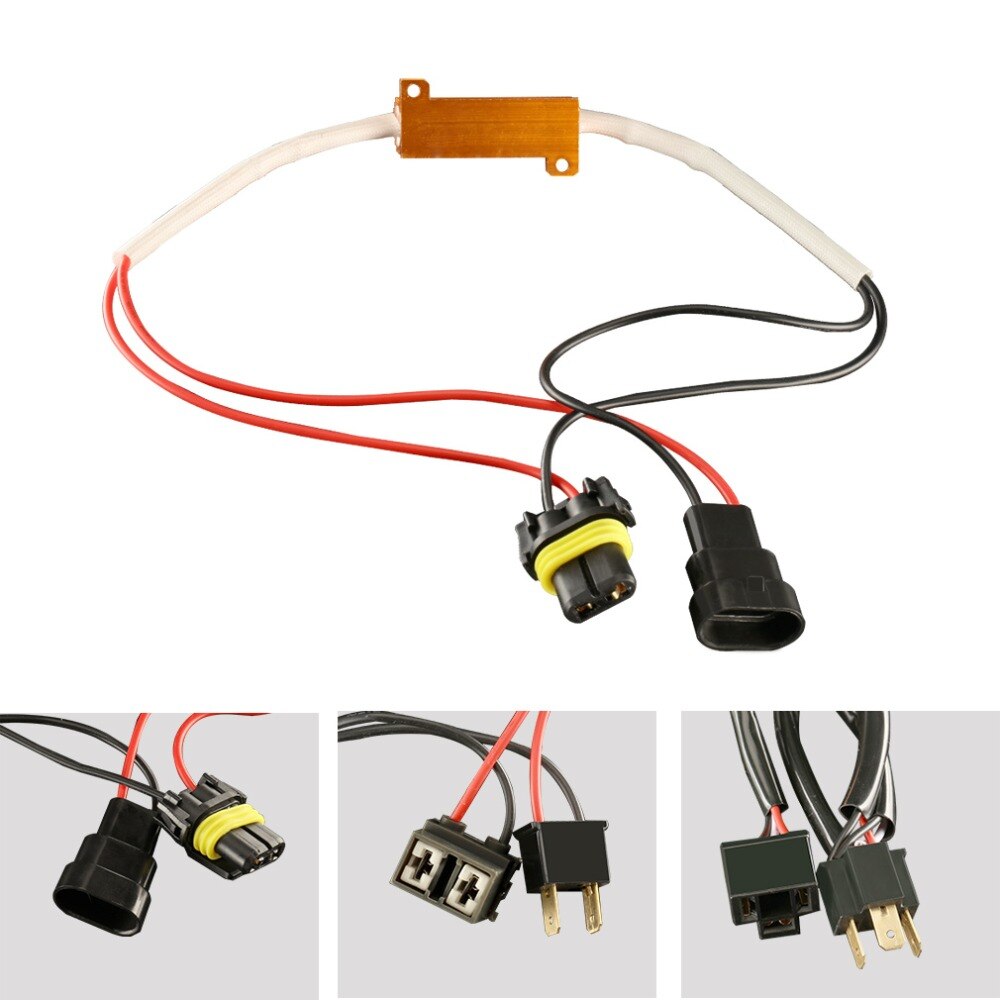 2pcs Car Resistor Canbus Cable 50W H4 H7 H8 H11 9005 HB3 9006 HB4 LED Bulb Decoder No Flickering Error Canceller Fix Blink Auto