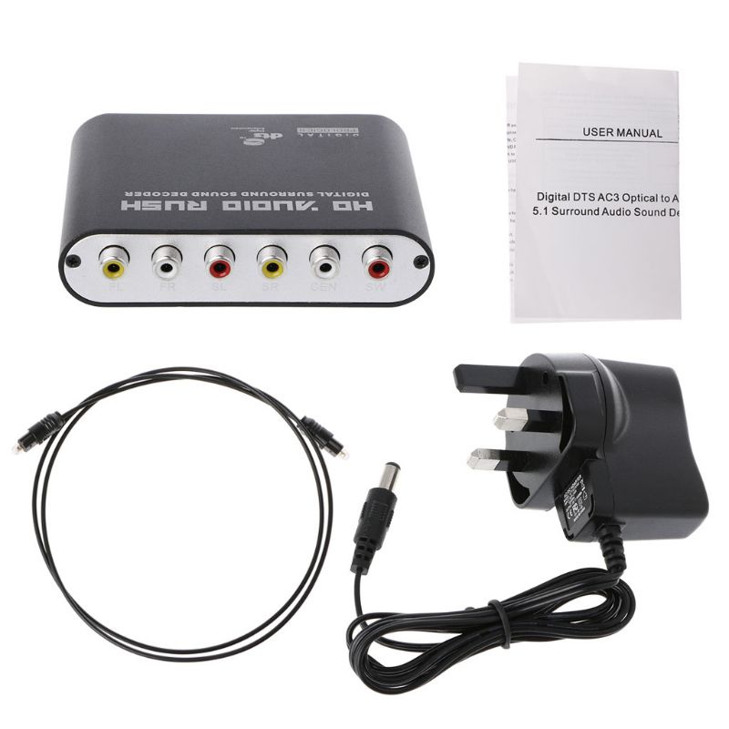 Digital DTS AC3 Optical To Analog 5.1CH Surround Sound Decoder Coaxial To 6RCA