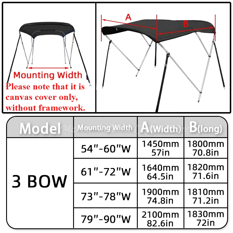 3 Bow Boat Bimini Top 600D Polyester Canopy Waterproof&Sun Shade Awning Canopy Fit for Boat Yacht Boat Accessories: GRAY