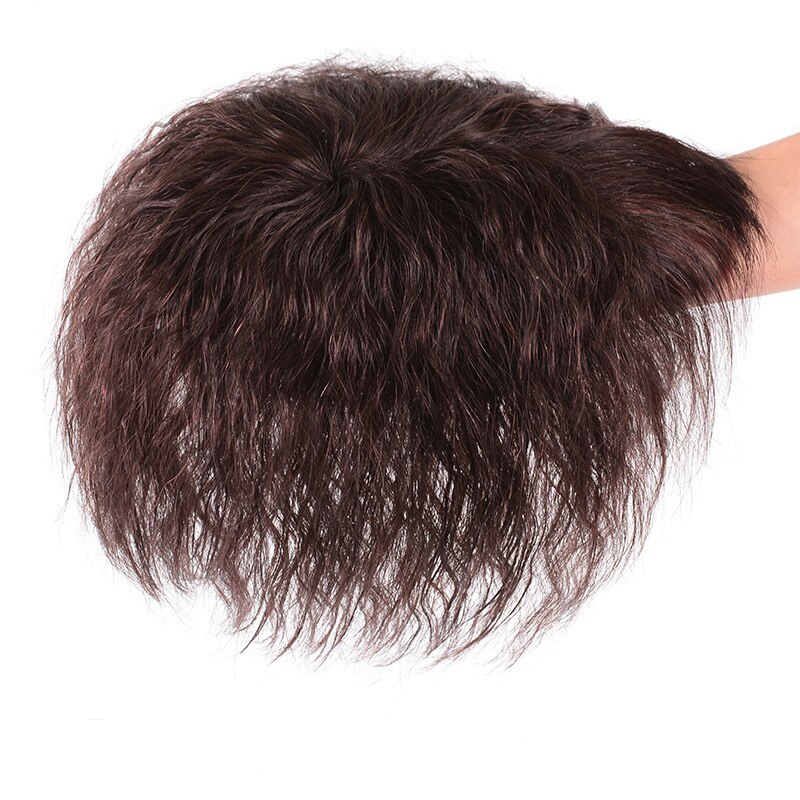Halo dame beauté bouclés cheveux humains Toppers toupet frange indien Non-Remy remplacement pince ins couronne cheveux pièces pour femmes et hommes: Wavy Dark Brown