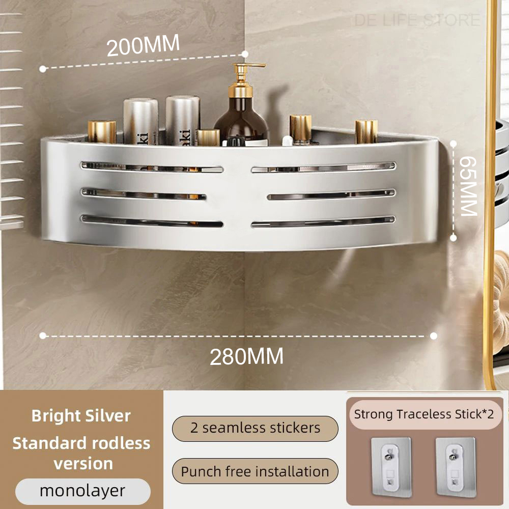 1-2PCS Badezimmer Eckregal mit Kunststoff Haken Handtuchhalter Kein Bohrenraum Aluminium Dusche Lagerregal Badezimmer Organizer: Licht Grün