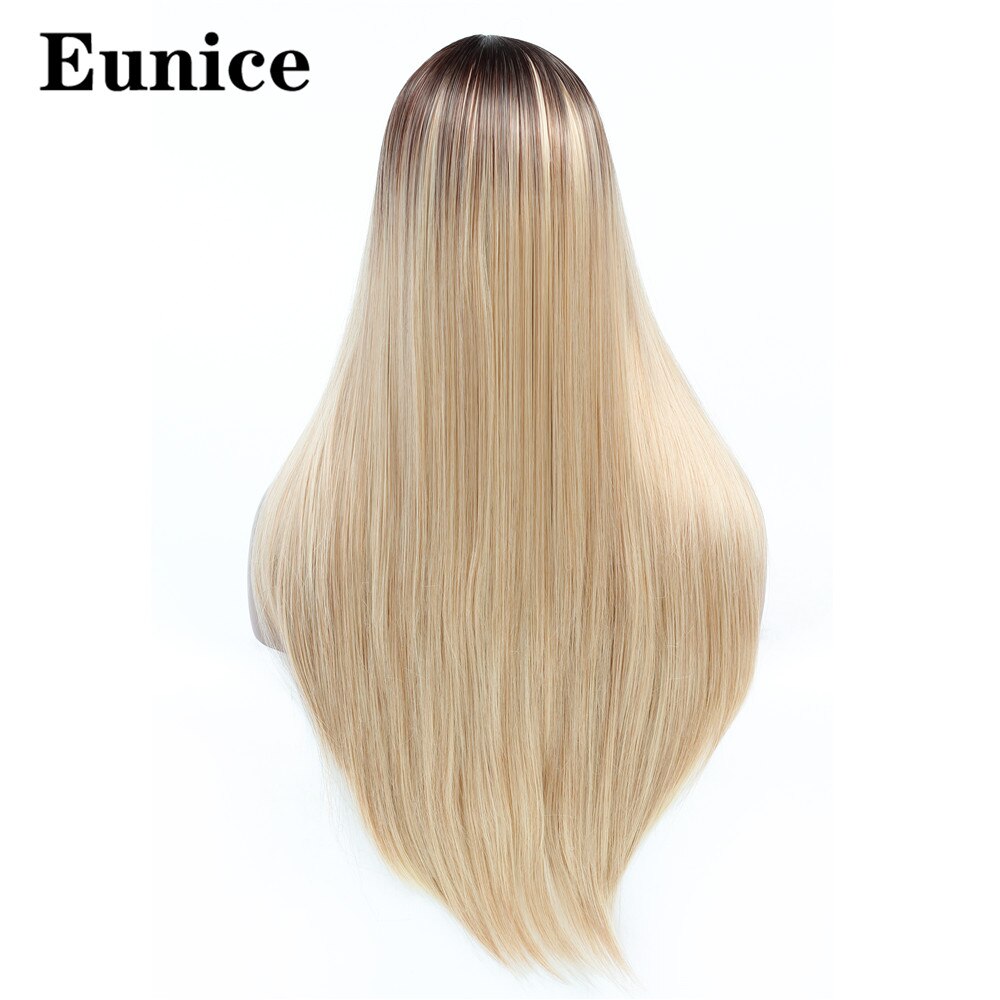 Ombre syntetisk peruk långa raka svarta peruker för kvinnor naturligt svart rött hår peruk mittdel regnbåge cosplay peruker eunice hår: Ombre ljusblond