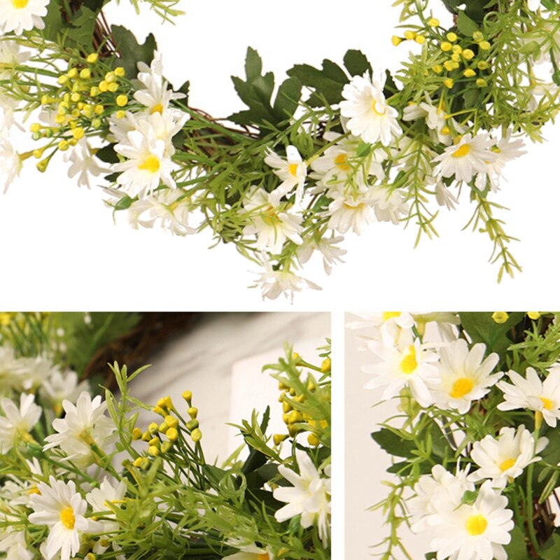 Hvide kunstige små tusindfryd krans dør dekoration blomster arrangement kranse bryllup hængende ring boligindretning