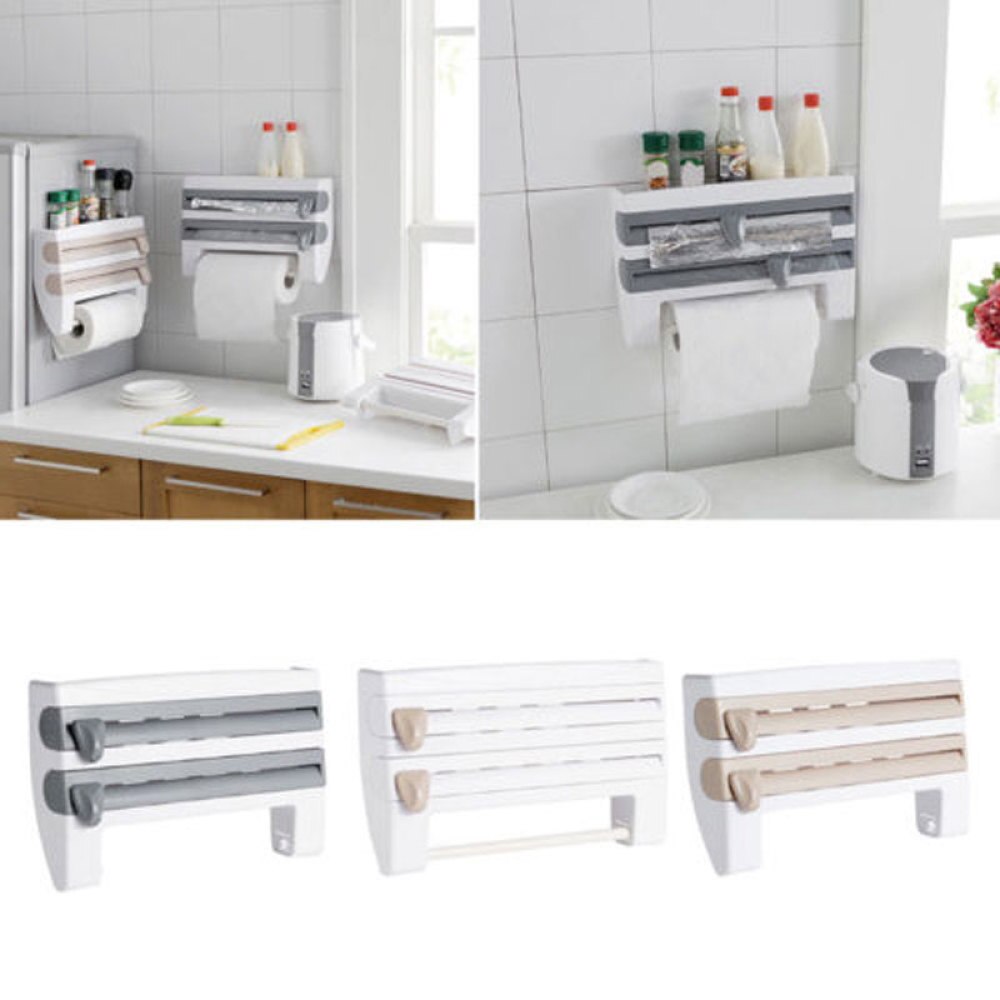 Cocina Casera multifuncional película salsa botella de almacenamiento de botella de estante de papel de dispensador de repisa para papel Film accesorio de cocina (blanco)