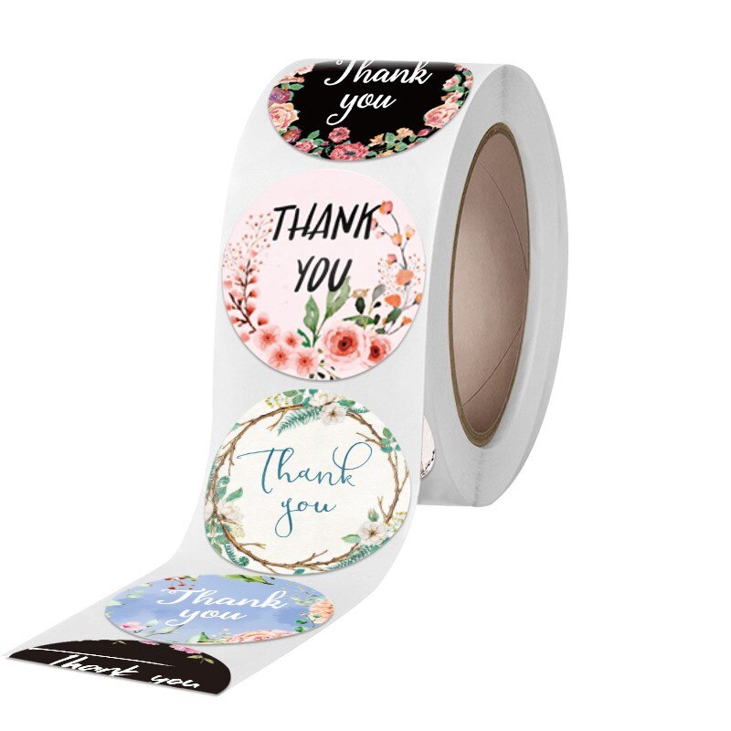 Thank You Flowers Sticker Paper Labels Round Reward scrapbooking Stickers Wedding Party decor Envelope Seals Stickers Stationery: B 100pcs