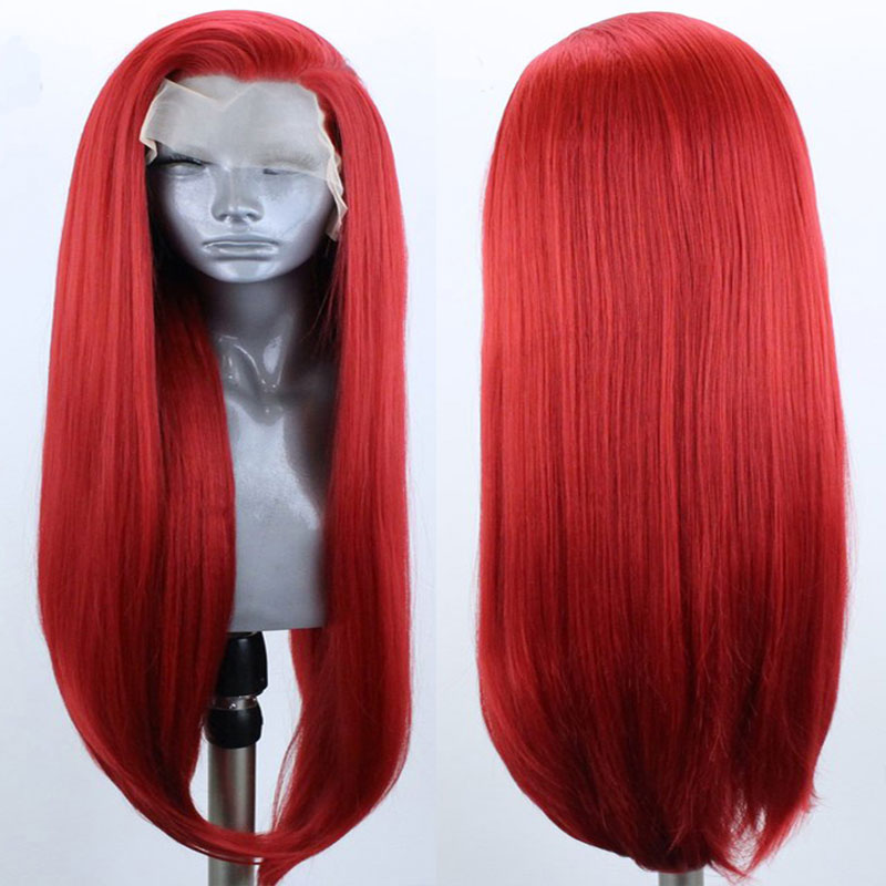 Bombshell Red Straight Hair Synthetic Lace Front Wig Natural Hairline Heat Resistant Fiber Hair Side Parting For Women Wigs