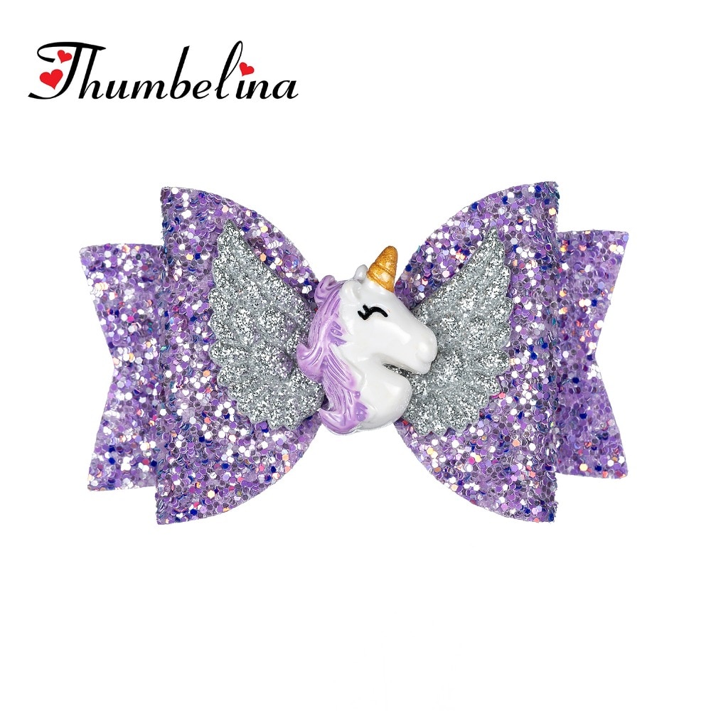 Thumbelina 3.5 Inch Eenhoorn Met Vleugels Haarspelden Glitter Haarelastiekjes Met Clip Dance Party Boog Haar Clip Meisjes Haar Accessoires