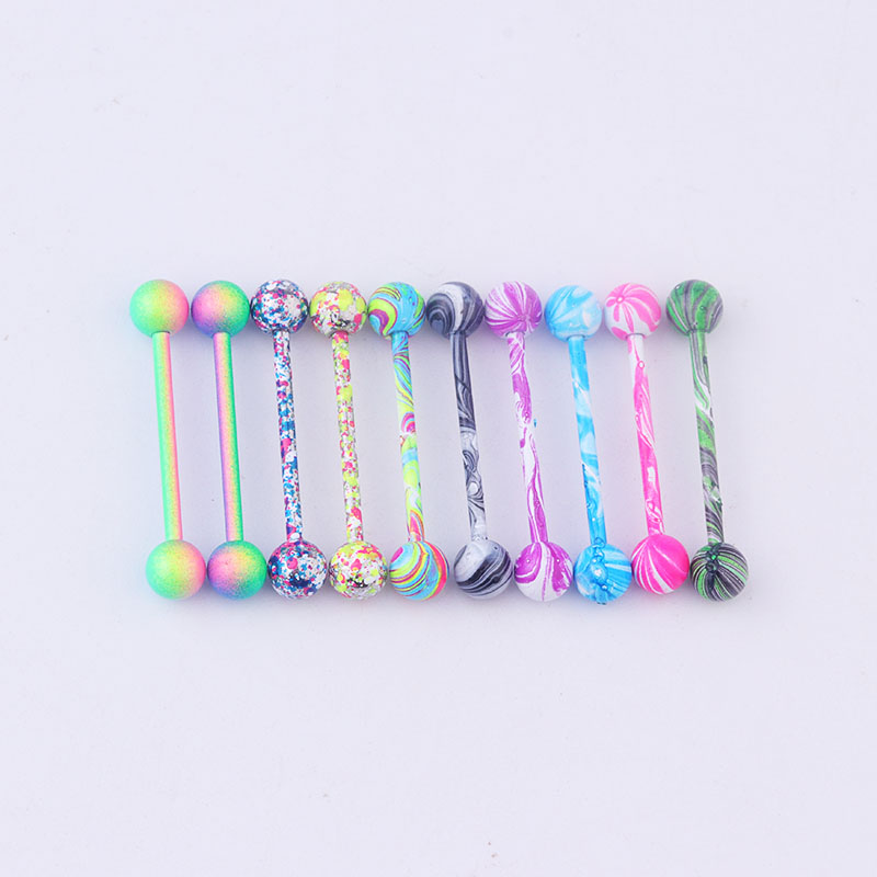 Mélanger 10 pièces revêtement multicolore en acier inoxydable Barbell langue Piercing bijoux Piercing industriel anneau de mamelon: Default Title