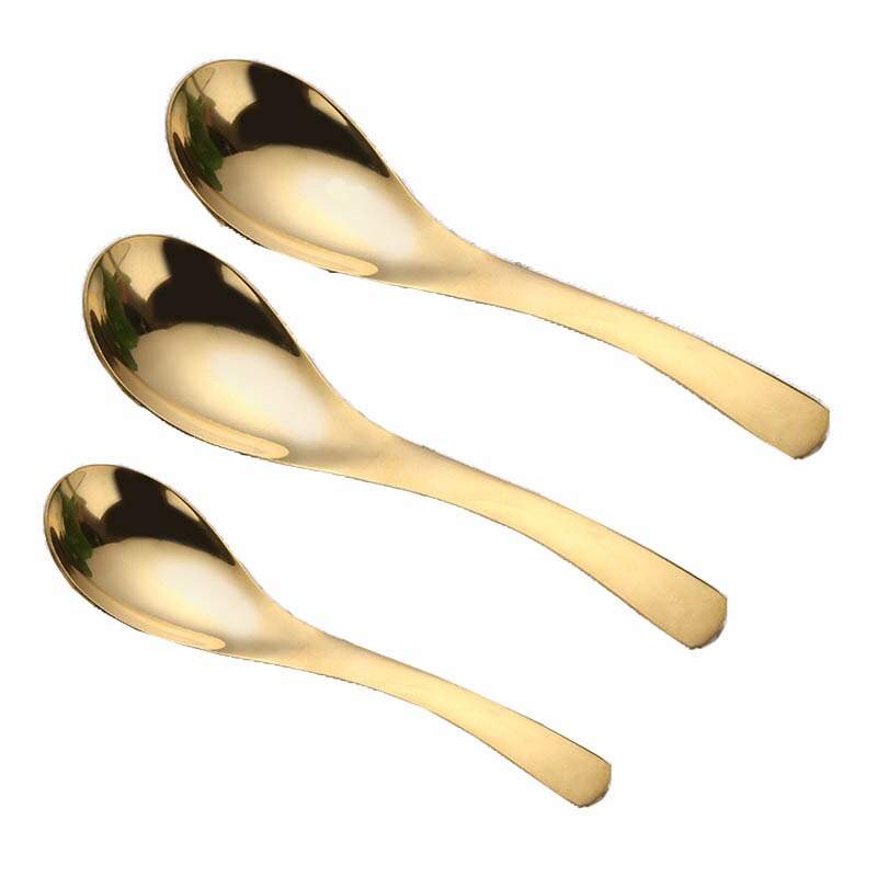 Dessertsked serveringsskeda rostfri slev bestick sked 3 storlek lång sked slev glass söt dopp tesked 3 st/set: Guld-