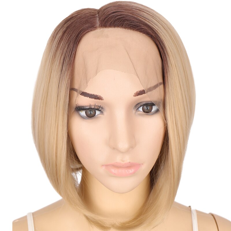 Aoosoo blonder foran syntetiske parykker omber 30/27 korte lige sidedele syntetiske dameparykker varmebestandige hele parykker 11 tommer