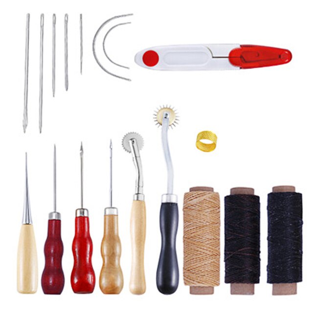 MIUSIE Leather Sewing Kit Leather Craft Tools Set Hand Sewing Awl Stitching  Punch Carving Work Saddle Groover Set for Beginners