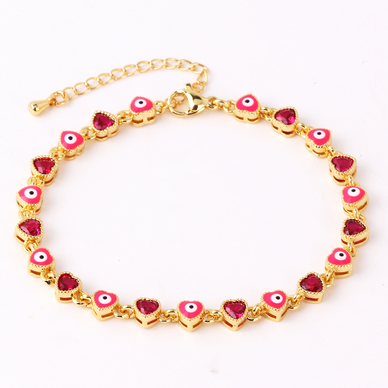 Pulsera con dije de mal de ojo turco y corazón chapado en oro de 18 quilates para mujer, pulsera ajustable con cadena de cobre de la suerte bohemia, joyería de verano: Verde oscuro