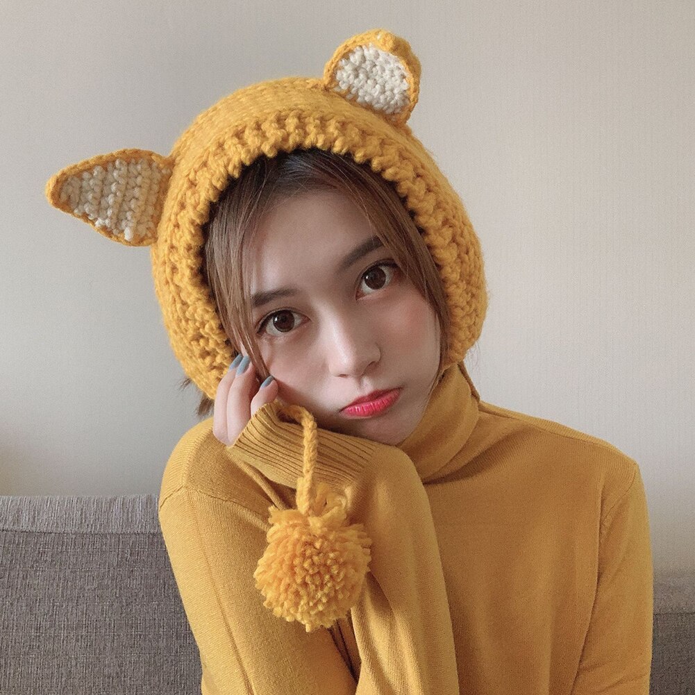 Hue dame hatte vinter akryl pom pom strik beanie ski cap bobble søde beanies høreværn