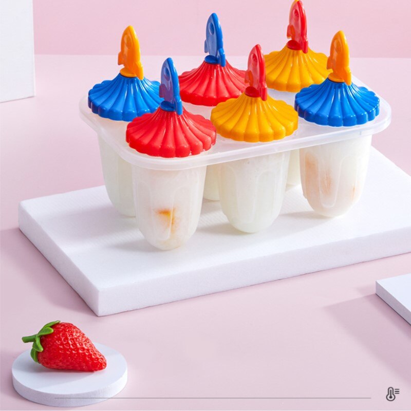 1pc criativo seis-buraco molde de gelo de plástico verão caseiro sorvete picolé foguete picolé molde com alça nova casa de verão