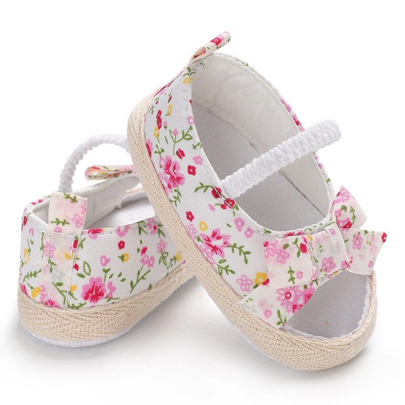 Summer Baby Girls Sandal Cute Kids Canvas Shoes Lace Floral Bow Flat With Heel Slip On Sweet Casual Shoes Outfit 3-18M