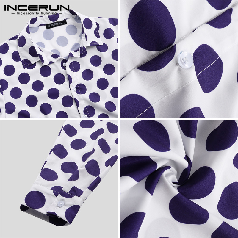 Herfst Polka Dot mannen Shirt Casual Turn-down Kraag Blouse Lange Mouwen Hawaiian Shirt Mannen Camisa INCERUN Plus Size