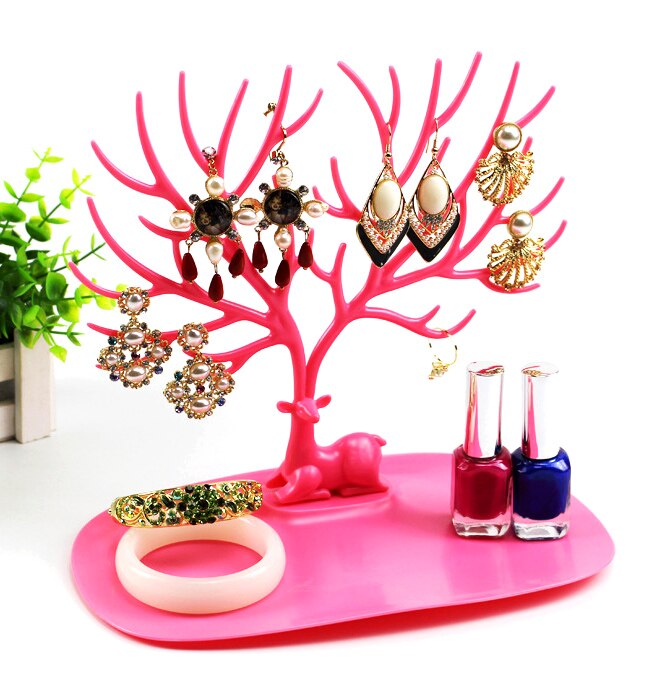 Caja organizadora de joyas con forma de árbol, organizador cosmético , estante para anillo, pendientes, collar, exhibidor, organizador de maquillaje: Pink