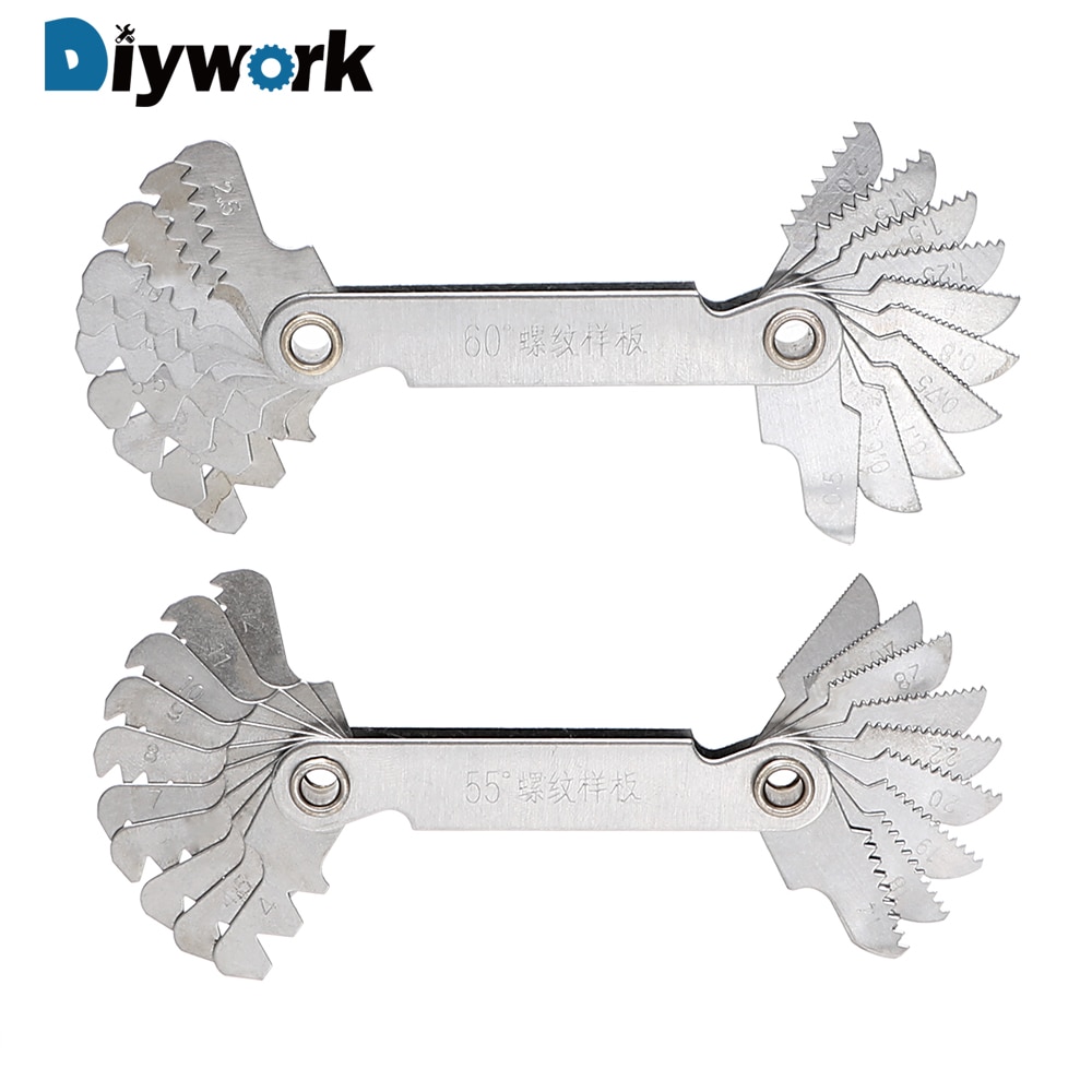 DIYWORK 20 Blades Metal 60 and 55 Degree Screw Thread Gage Gauge Folding Measuring Tool Metric & Whitworth Pitch