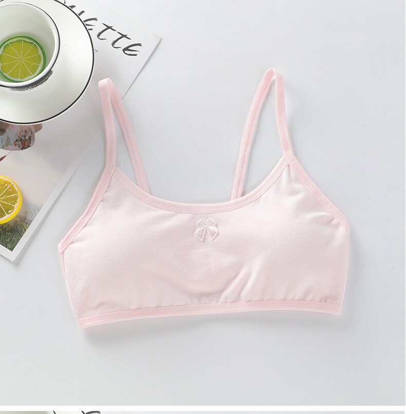 5PCS Solid color Cotton Spandex Teen bra girl vest for 8-18 Years Adolescente Kids Underwear Training with Chest Pad cute tops