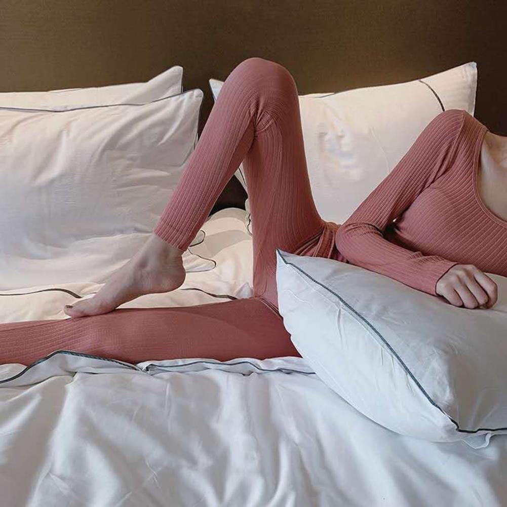 Kobiety bielizna nocna 2 szt. Wiosna z wycięciem szczyt długie spodnie różowa fioletowa bielizna termiczna elastyczny ciepły miękki zestaw bielizny nocnej Dom strój
