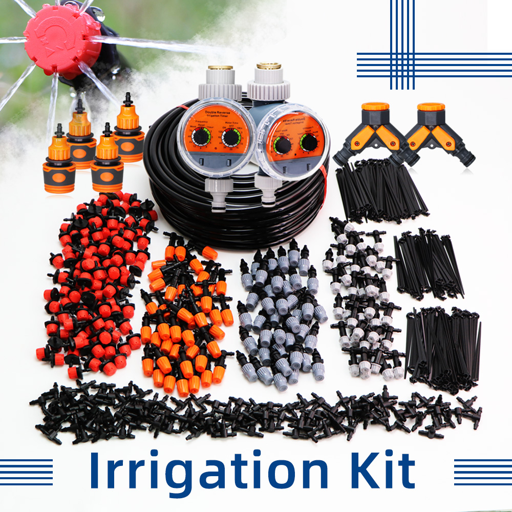 Garden 30-50M Watering Irrigation System Automatic Drip Kit Adjustable Spray Nozzle Dripper Ball Valve Timer 1/4" Hose Sprinkler