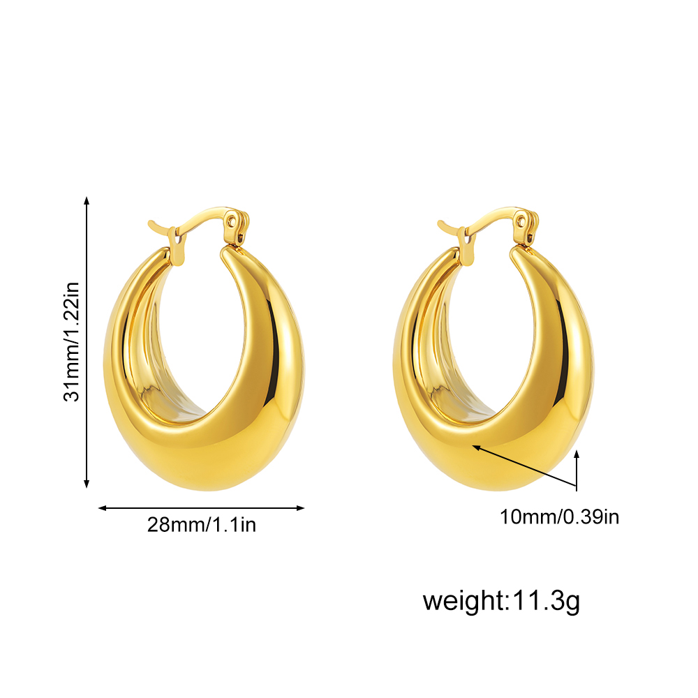 Nuevos pendientes de aro Retro de acero inoxidable con forma de C grueso, chapado en oro brillante, círculo PVD, tubo redondo, aros Huggie, joyería para oreja apilada: Pistola negra plateada