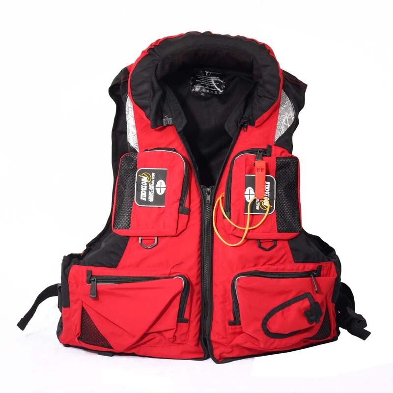 Reflective Fishing Life Jacket Large Size High Buoyancy Life Vest Multi-Function Multi Pocket Outdoor Fishing Boating Vest: Red / XXL
