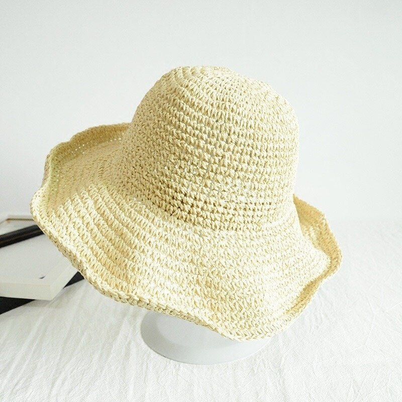 Hopfällbar halmhatt dam sommarutflykt #39 cool hatt havsstrandhatt tidvatten sommarhattar: Beige